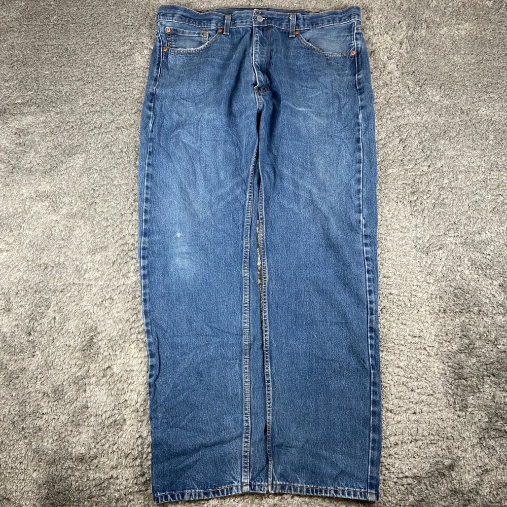 Levis 505 Regular Fit Jeans Mens 40x34 Blue‎ Denim Straight Leg Classic Workwear